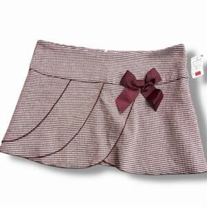 Deadstock Charlotte Ruth Burgundy Houndstooth Mini Skirt With Bow Size Large NWT